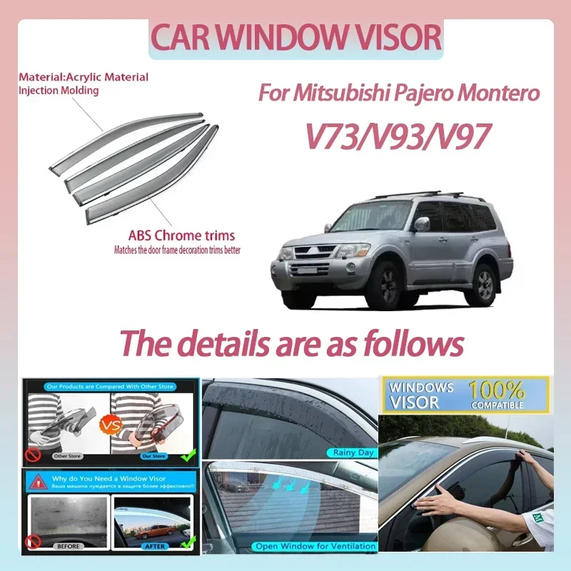 Car Window Visor for Mitsubishi Pajero Montero V73/V93/V97 Deflector Window Rain Guard Weathershield Sun Rain Guard Accessories