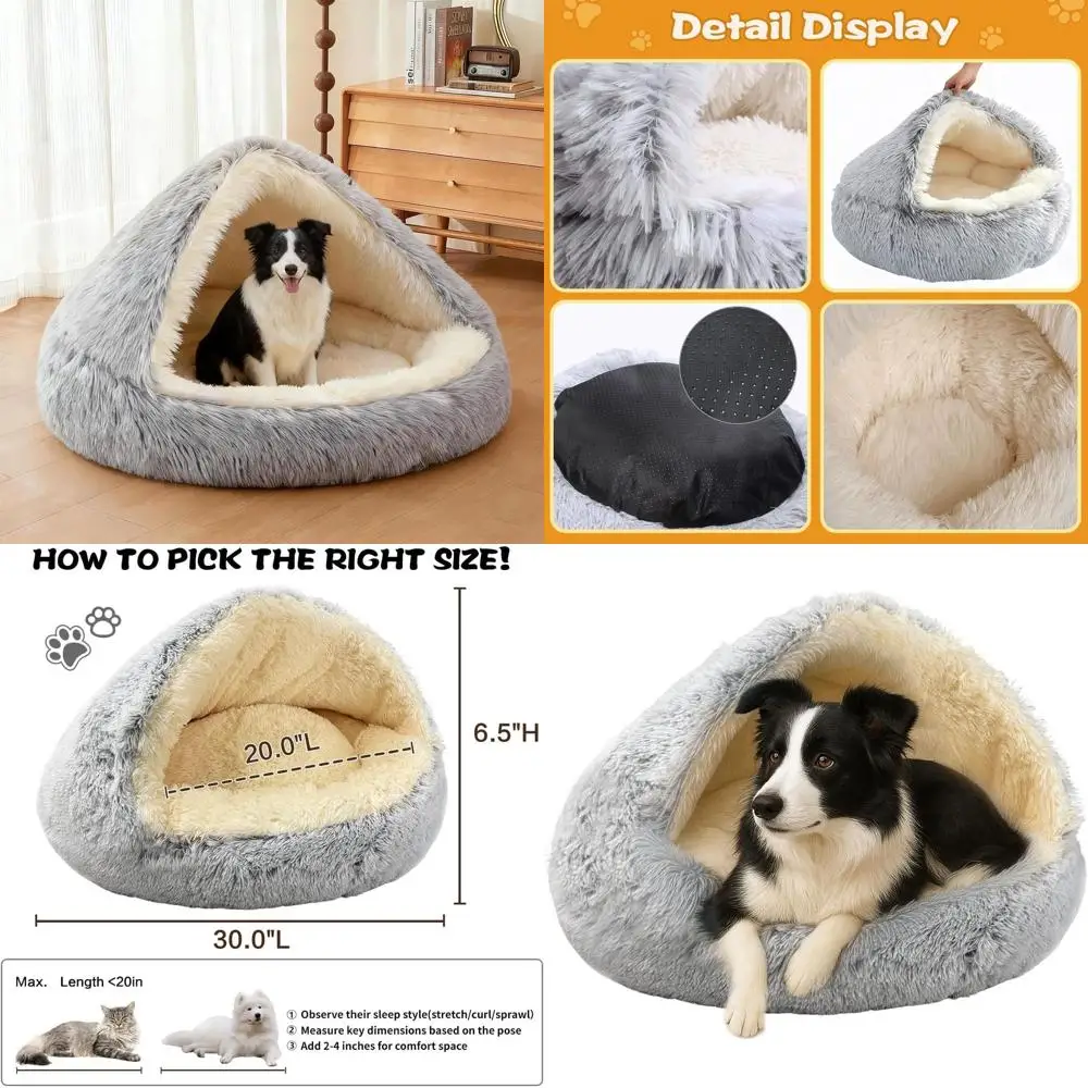 

Waterproof Fluffy Hooded Cat Cave Bed, 30, Cozy & Washable for Indoor Cats & Small Dogs
