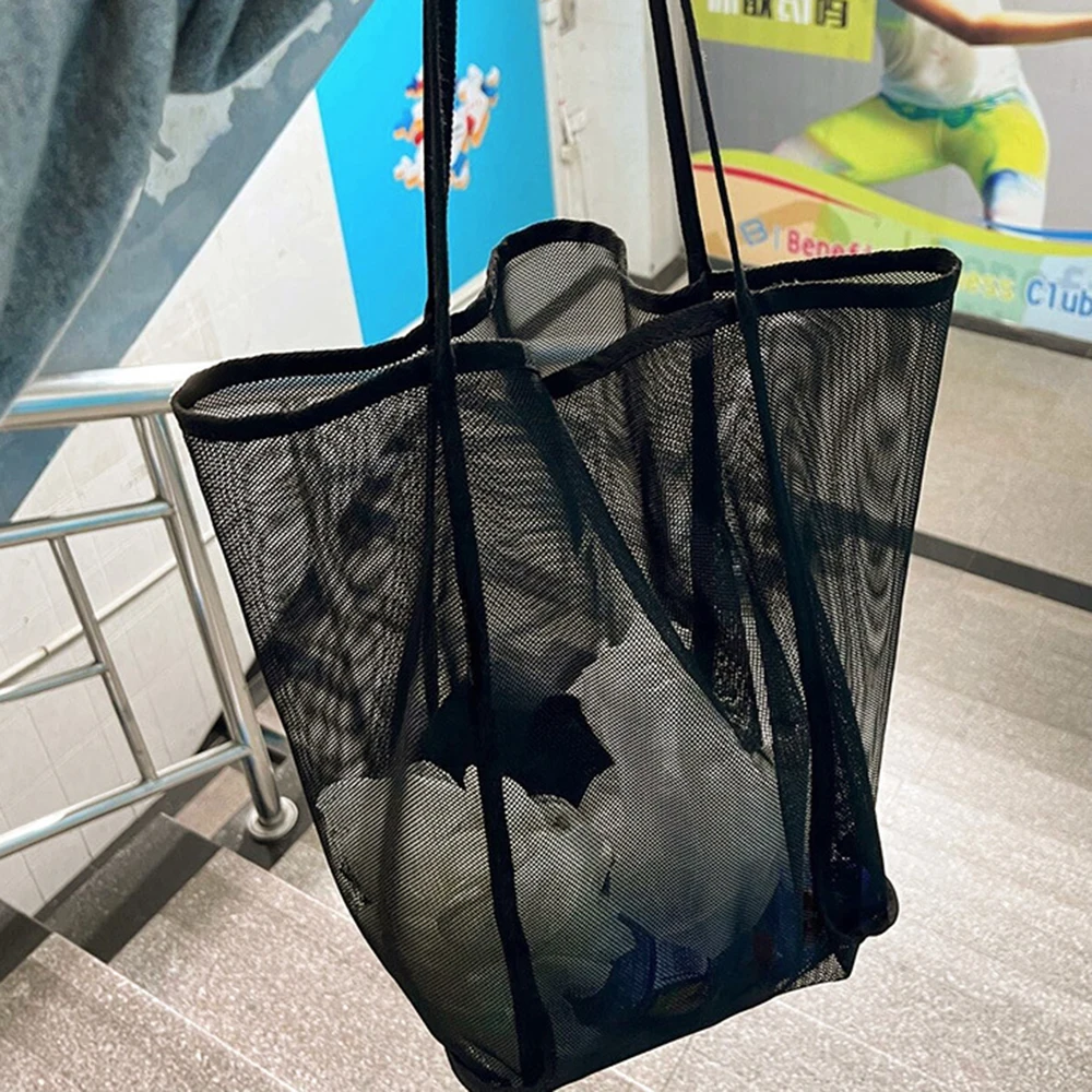 Mesh Beach Bag, Cosmetic Pouch  Large Beach Tote with Zipper Pocket for Family Pool Bag for Toys & Vacation Essentials