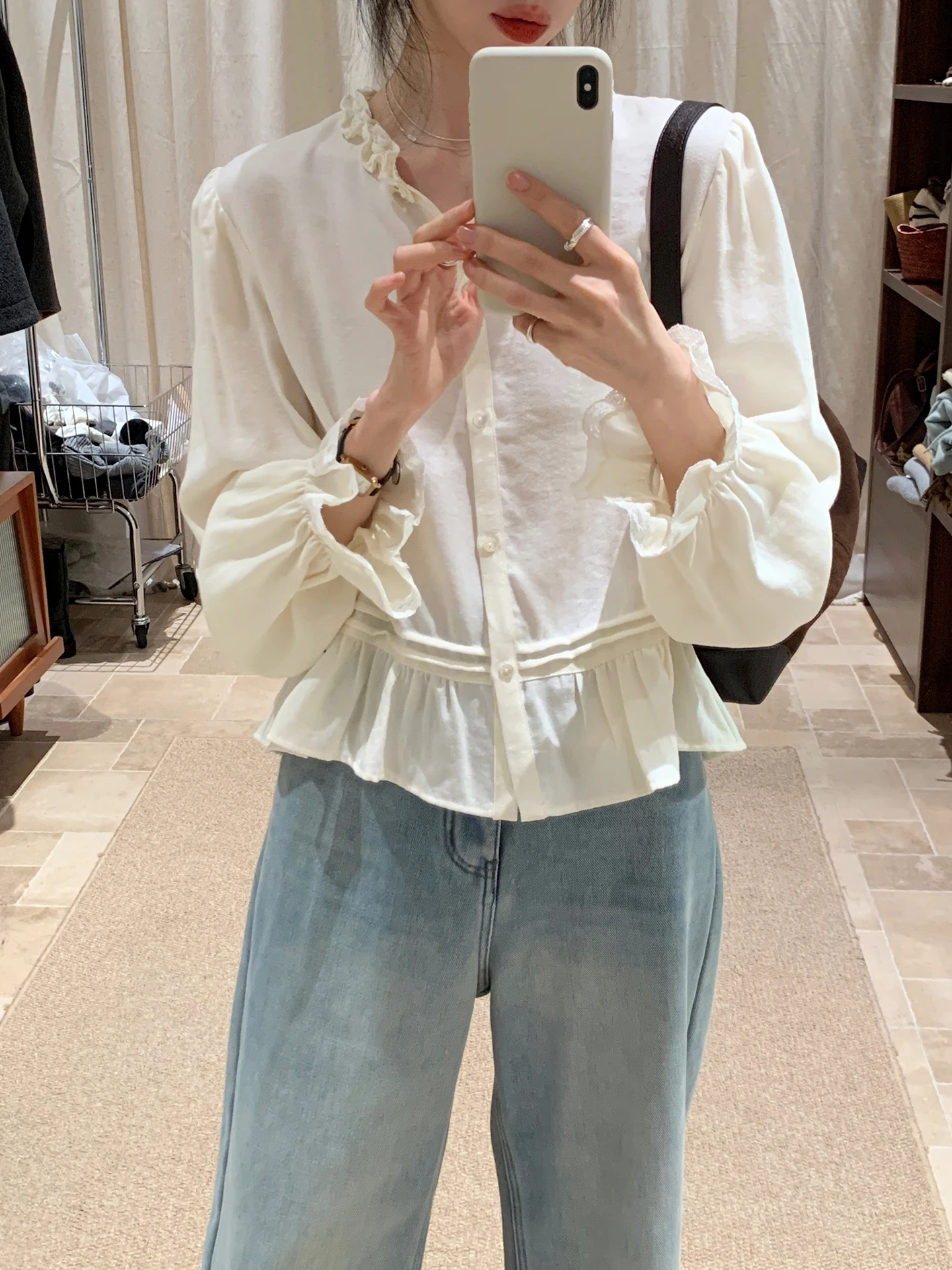 

Korean Sle Sweet Gentle Lace Long Sve irt Women's Ele High-End Feeling Blouse Autumn Winter New Arrival