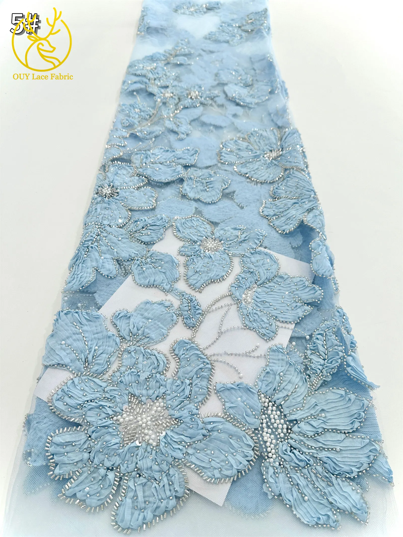 African Nigerian 3D Groom Lace Flower Fabric 2025 High Quality With Sequins Embroidery French Lace Fabric For Wedding Party Sew