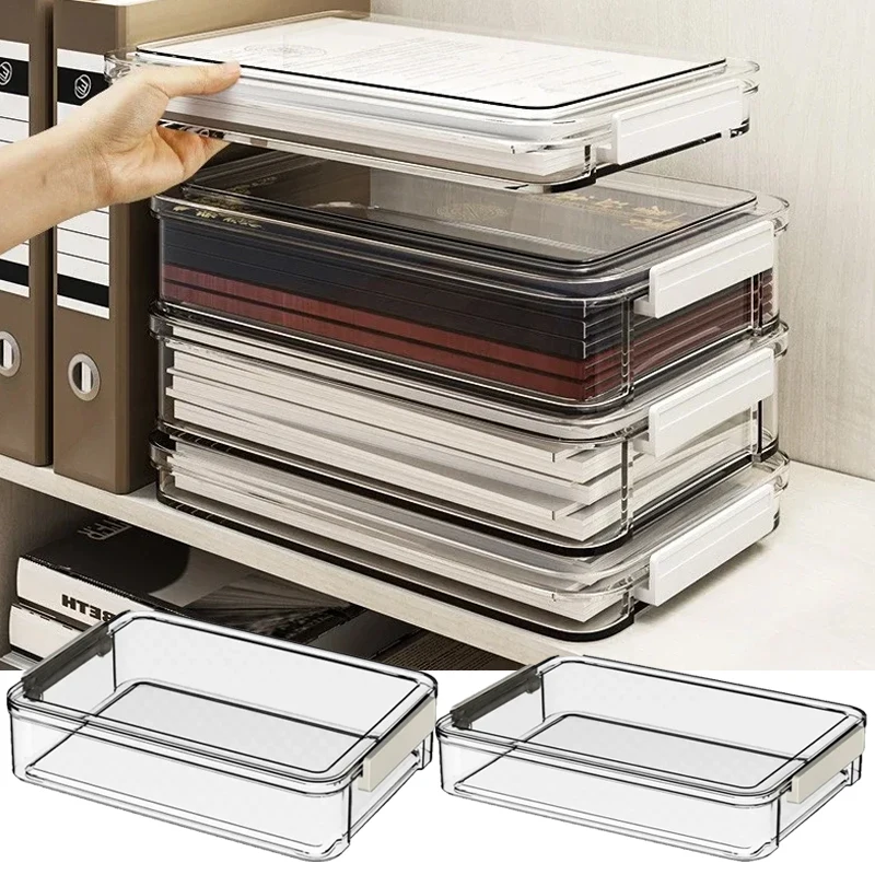 

Transparent Acrylic Desktop A4 File Paper Storage Box Document Exam Paper Organizer Household Dust Proof Card Holder Case