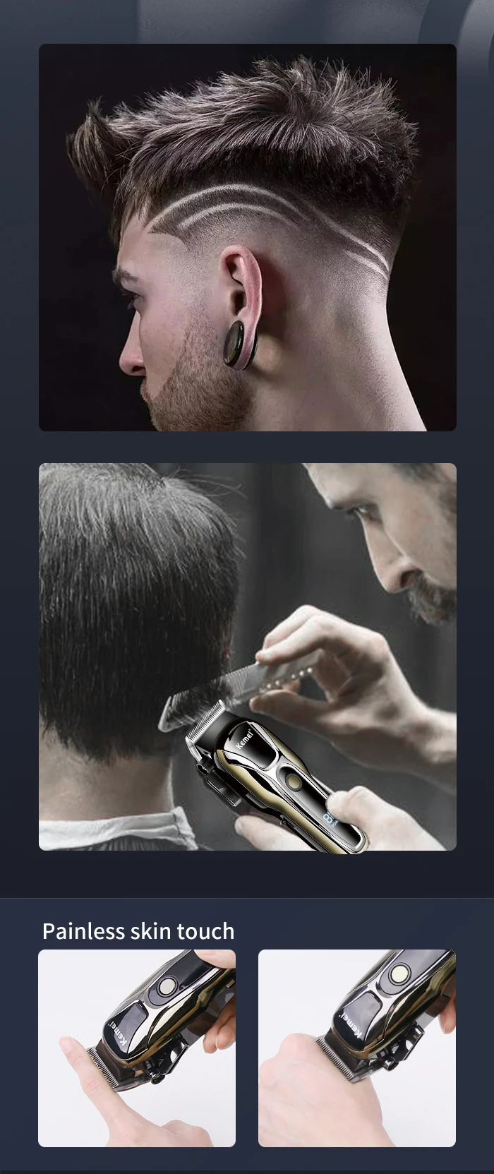 Kemei PG1990A wiederaufladbare Haarschneidemaschine oder Grenzkämme, professioneller kabelloser Herren-Haarschneider, Herren-Haarschneidemaschine, Friseur – Detail 6