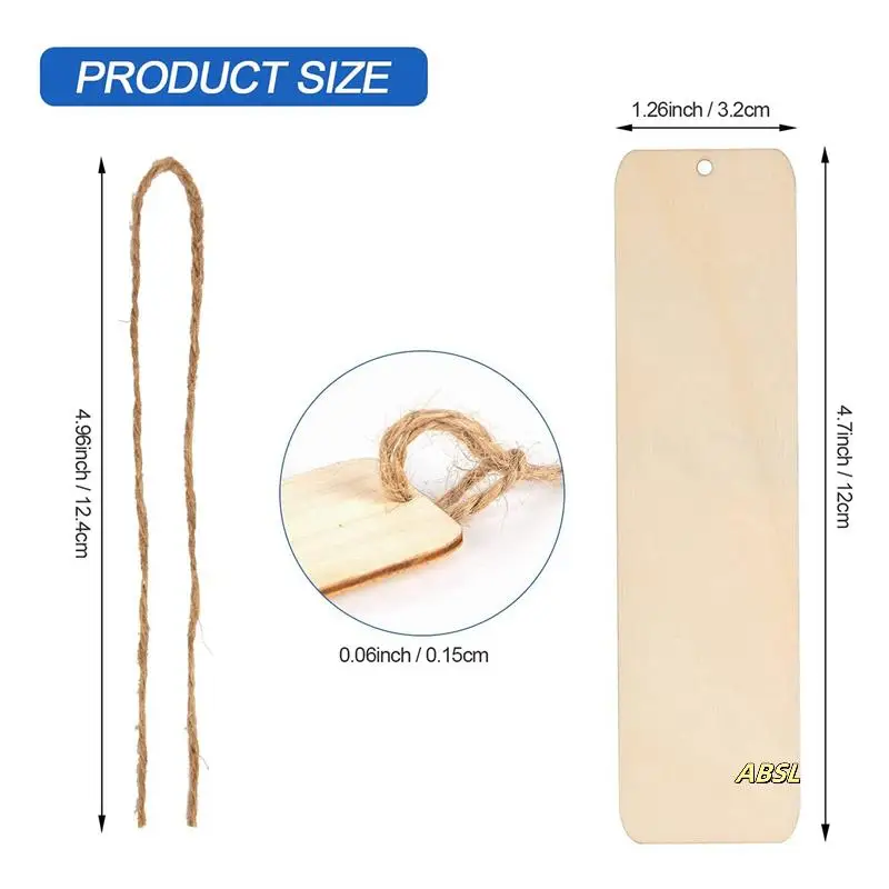 200 PCS 나무 빈 책갈피 미완성 나무 책 마크 구멍과 밧줄 DIY 공예 프로젝트와 교수형 태그