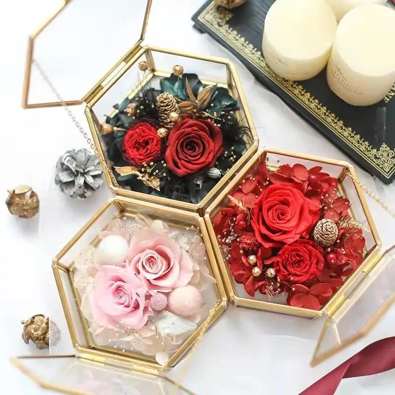 

Hexagonal Ring Box Gold And Jewelry Accessory Box Golden Glass Luxurious And Retro Jewelry Storage Box