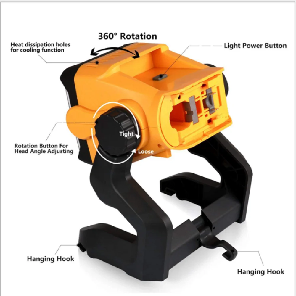 Светодиодная рабочая лампа на литий-ионном аккумуляторе 18В/20В для Makita BL1830 BL1840, Ryobi P108, DeWalt DCB200, Bla