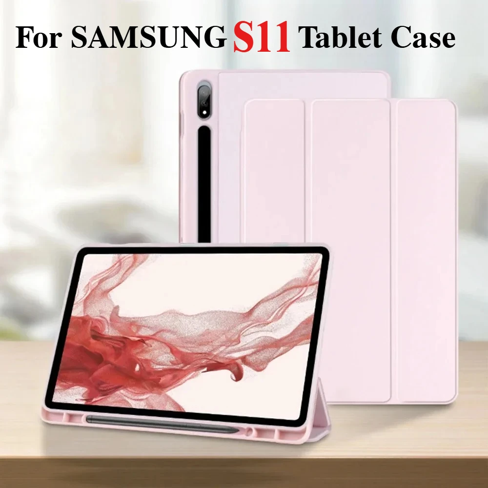 

With Pen Slot Case For New Samsung Galaxy Tab S11 11 inch 2025 5G PU Tablet Case For Tab SM-X730 SM-X736 Smart Shockproof Cover