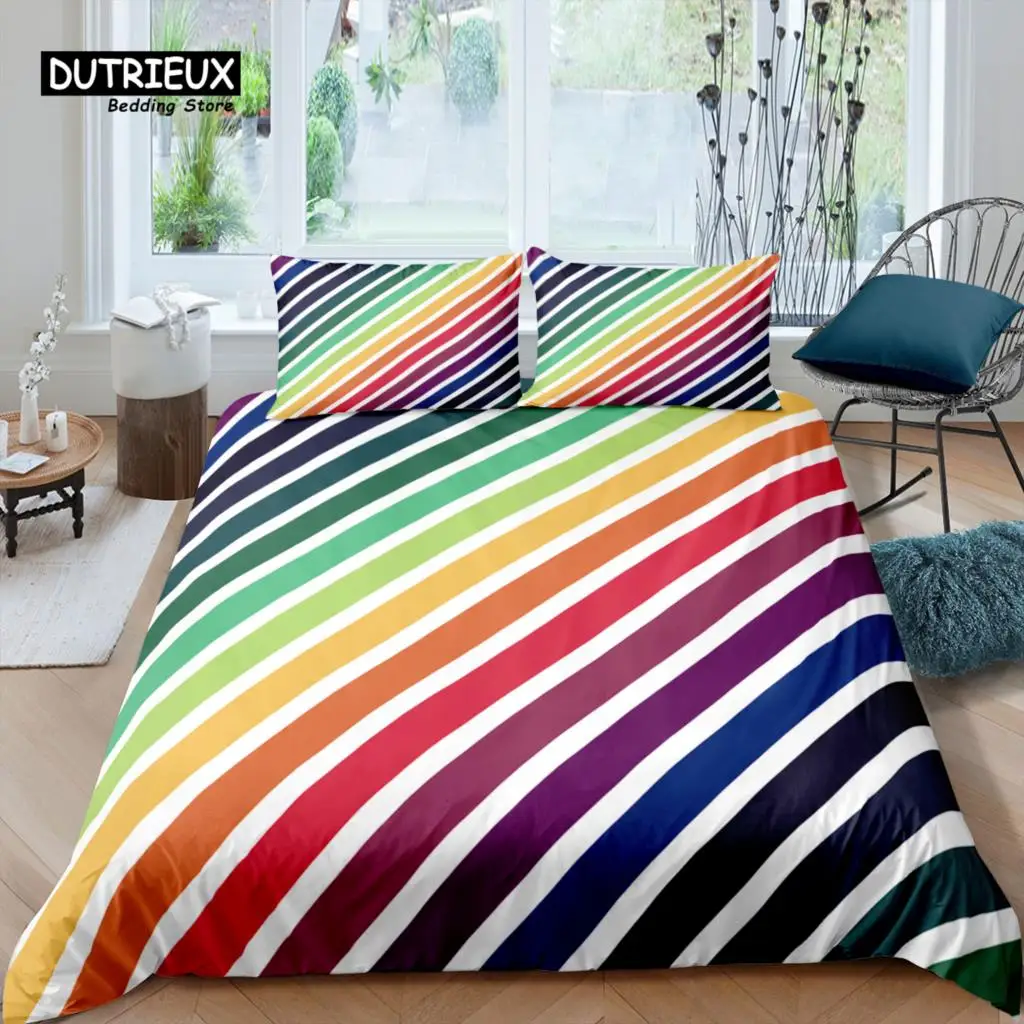 Home Living Luxury 3D Color Stripes Bedding Set Duvet Cover Pillowcase Kids Bedding Set Queen and King EU/US/AU/UK Size