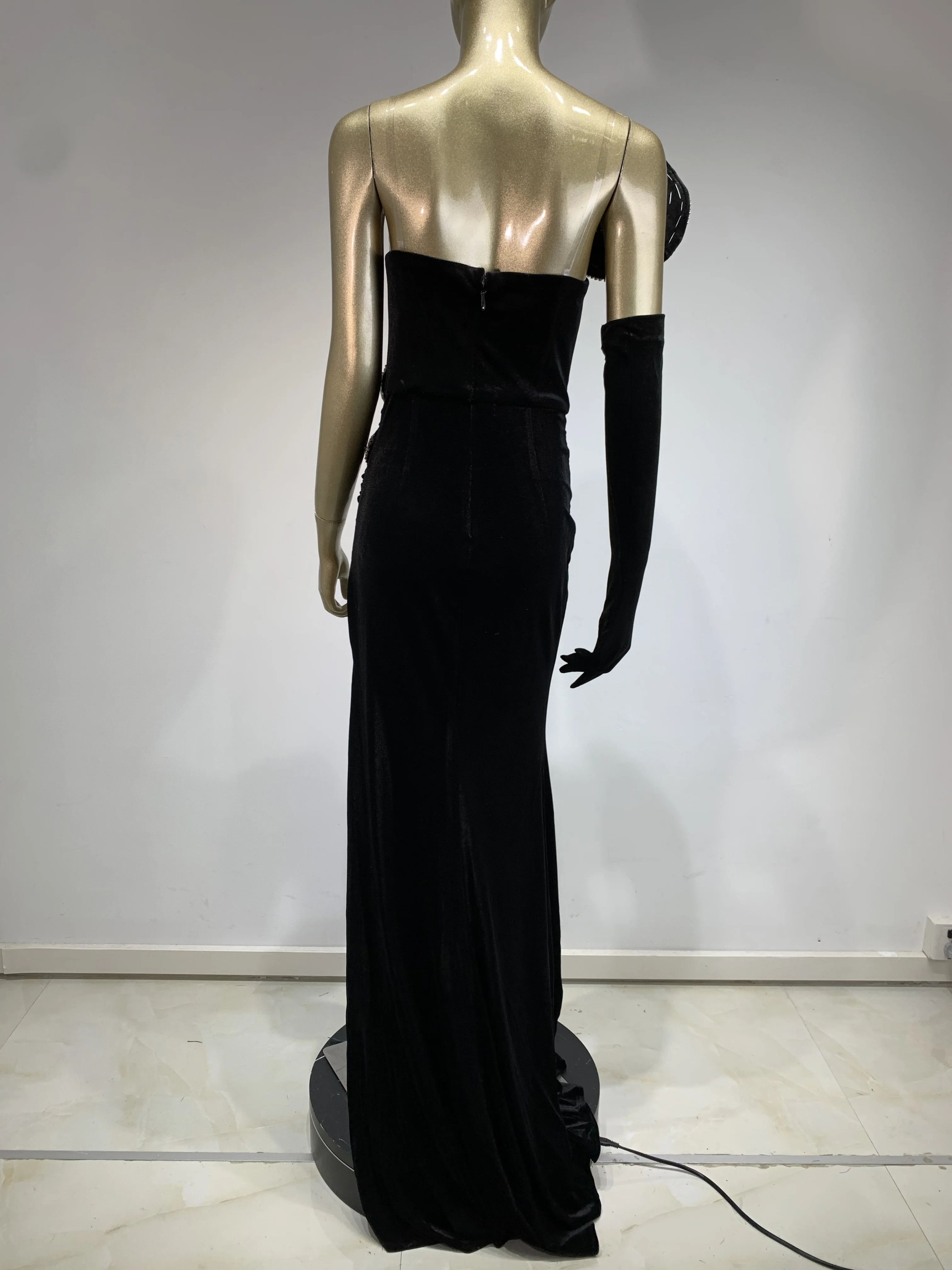 Women Celebrity Sexy Strapless Backless Diamonds Beading Maxi Long Gowns Dress 2024 Elegant Evening Party Club Dress Vestido