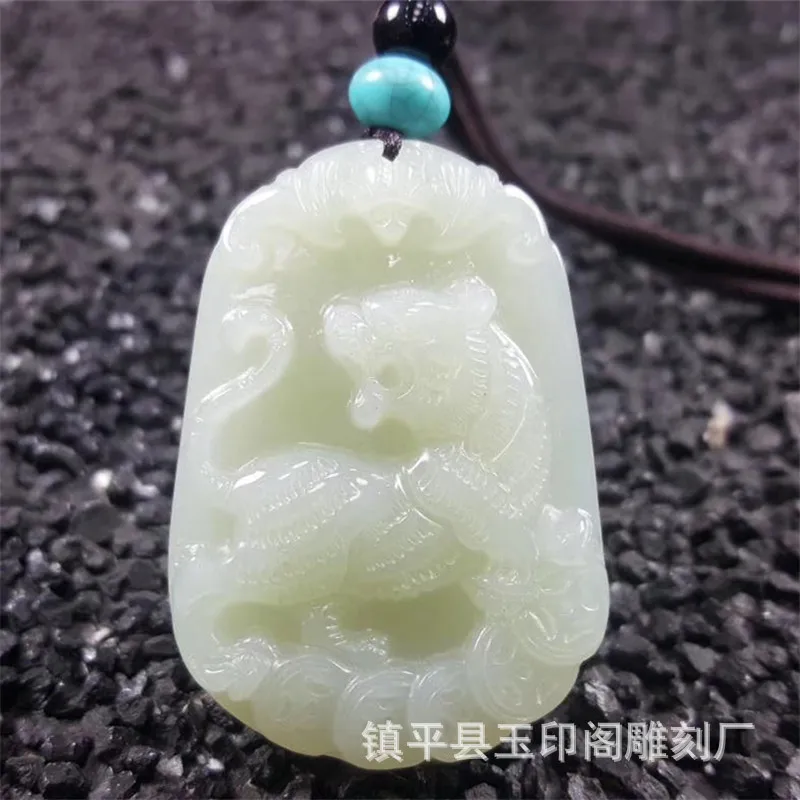 Natural Hetian Jade Zodiac Pendant Necklace Women Men, Featuring Tiger,, Snake, Horse, Sheep, Monkey, And Rooster