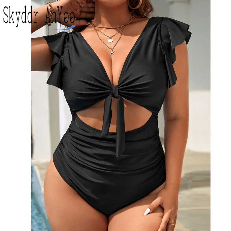 

2025 Plus Size One Piece Swimsuit For Women Cutout Sexy Swimwear Tummy Control Bathing Suit Women's Beachwear Monokinis