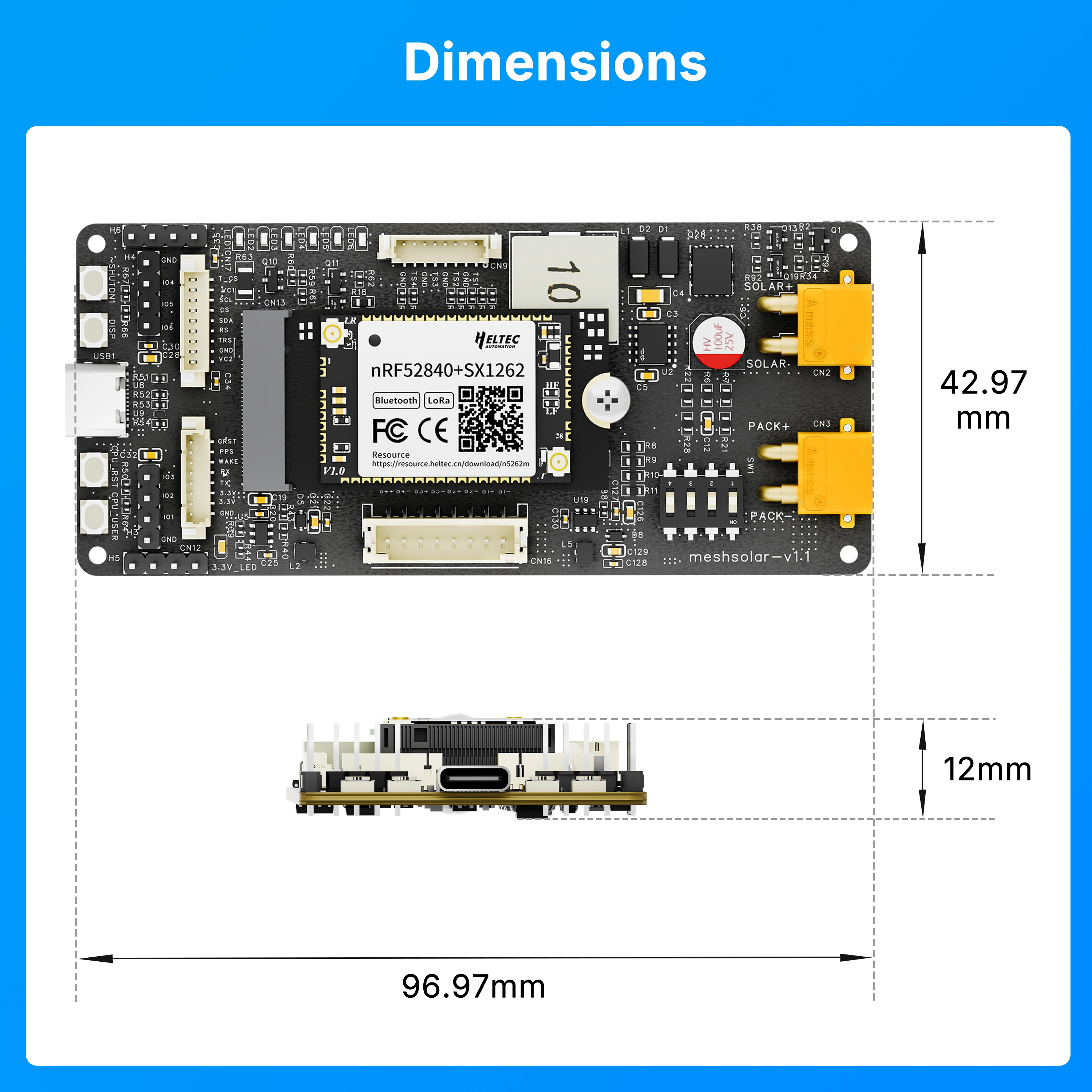 لوحة Heltec Meshtastic MeshSolar Li-ion BMS nRF52480 + SX1262 1-4 خلايا 18-24 فولت تعمل بالطاقة الشمسية DC/MPPT/USB PD3.0 شحن 10 كجم BLE LoRa