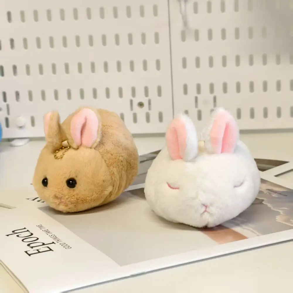Chubby Round Plush Coin Purse Soft Animal Fluffy Rabbit Stuffed Doll Headphone Bag Kawaii Bunny Keychain Birthday Gift