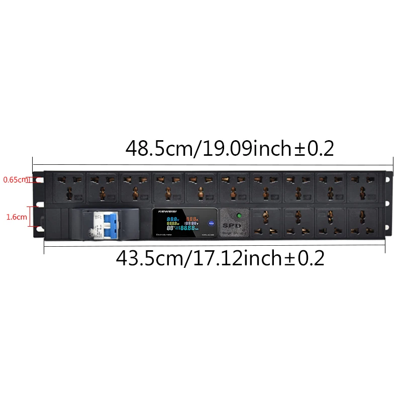 2U PDU power strip ammeter/voltmeter/power tester 14 way Universal socket Surge Protector 16A air switch 2M cable