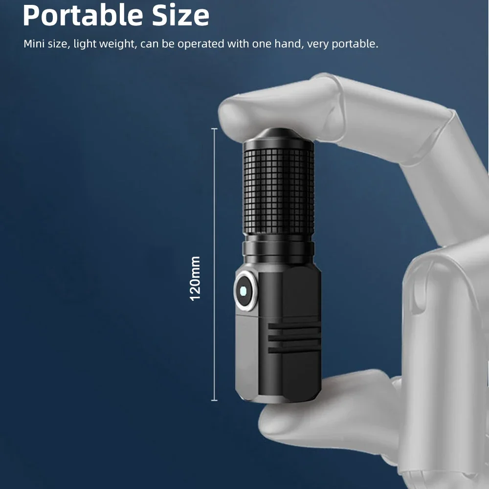 2024 Powerful Led MINI Flashlight XHP90 Built in Battery Shot Long Type-c Rechargeable Flash Light EDC Torch Lamp For Camping