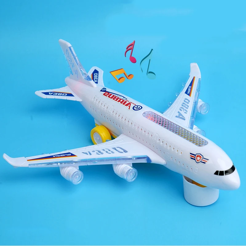 29cm Aeroplanes Luminous Singing 3D Gorgeous Lights Music Rotary Airliner Plastic Toys for Kids Light Up Air Plane Toy