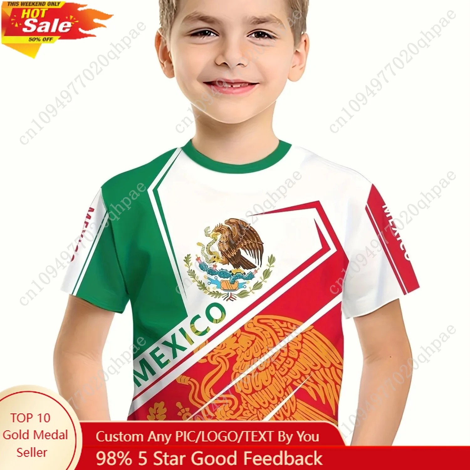

Children's Clothing Boys Summer Fashion Mexico Flag 3d Graphic Print T Shirt Short Sleeve Vibrant Colors Perfect for Casual Wear