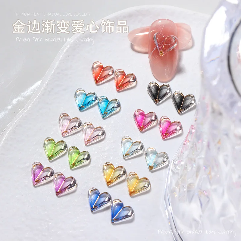 50pcs Ice Penetrating Resin Heart Nails Art Charm 3D Resin Diamond Part Fantasy Little Love Nail Decoration Water Diamond DIY