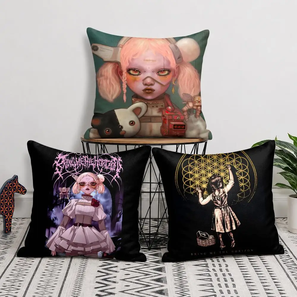 Rok Band B-Bring Me The Horizon Cushion Cover Double-Sided Plush Sofa Cushion Covers Organic Breathable Invisible Zipper