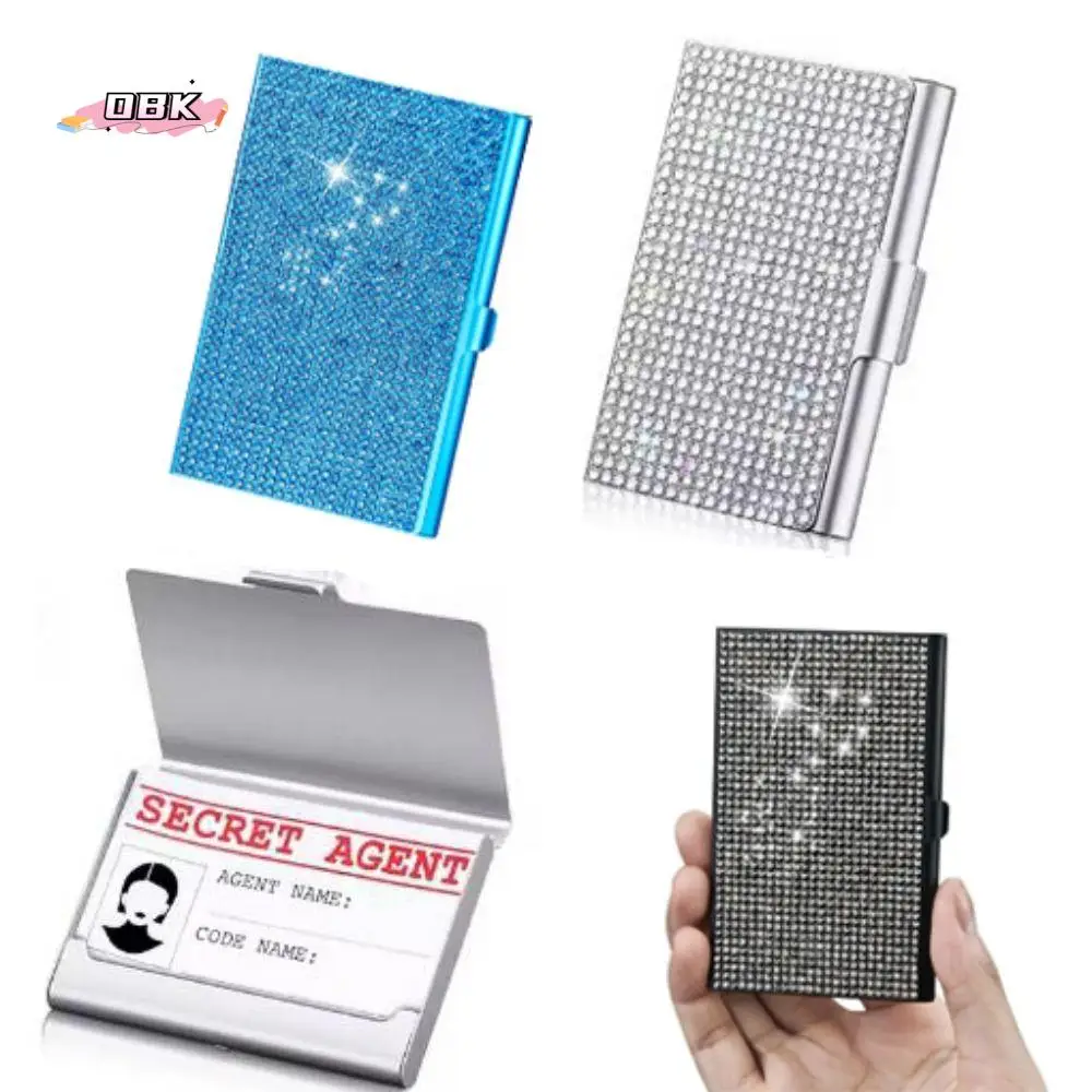 

Aluminum Alloy Diamond Metal Business Card Case 10-20 Sheets Capacity Small Rhinestone Business Card Box Snap