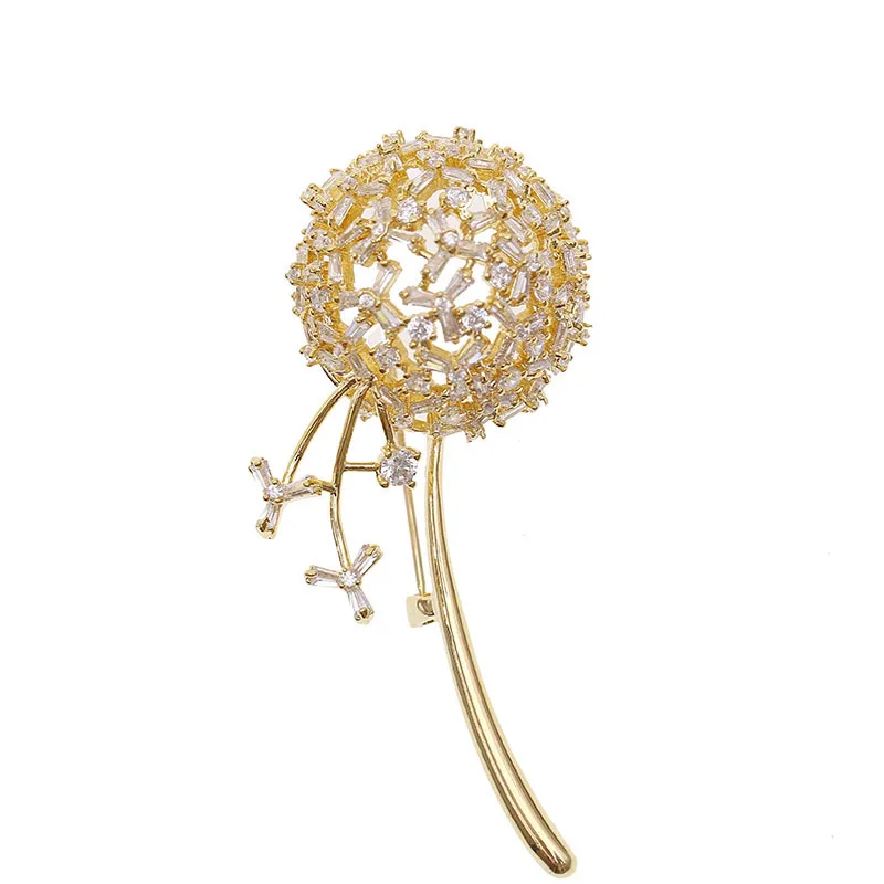 

New Design Dandelion Brooches for Women Luxury AAA Zircon Charm Crystal Brooch Pin Jewelry Gold Best Gift for Girl Flower Badge