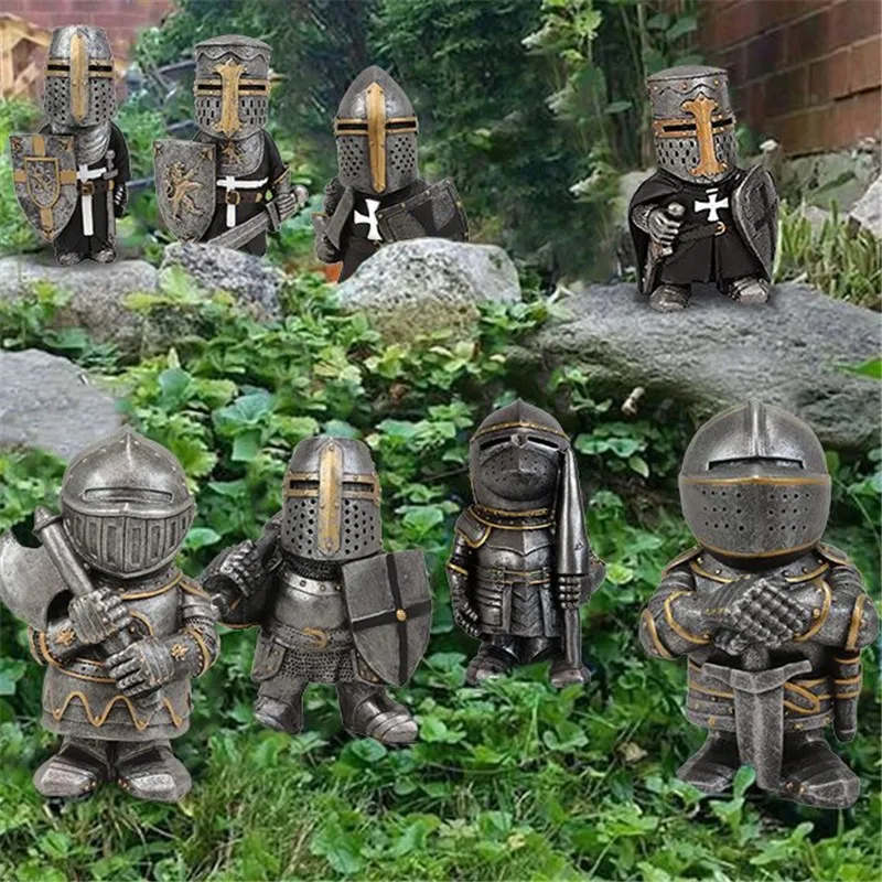 

Knight Gnomes Garden Statue Guard Cross Templar Dwarf Guard Armor Samurai Miniature European Knight Resin Garden Decoration