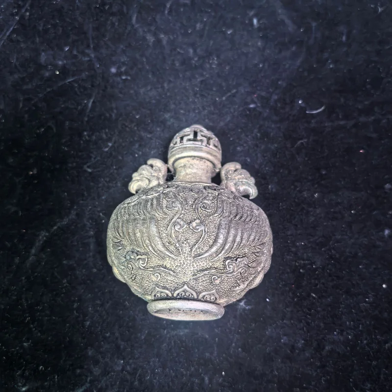 

Antique White Copper Silver-Plated Snuff Bottle Ancient Double Phoenix Snuff Bottle Ornament