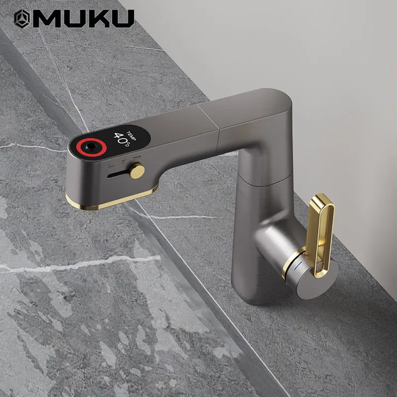 

Gun Gray White Put Out Basin Faucet Hot&Cold Water Mixer Tap Brass Retractable Adjustable Washbasin Bathroom Cabinet Sink Faucet