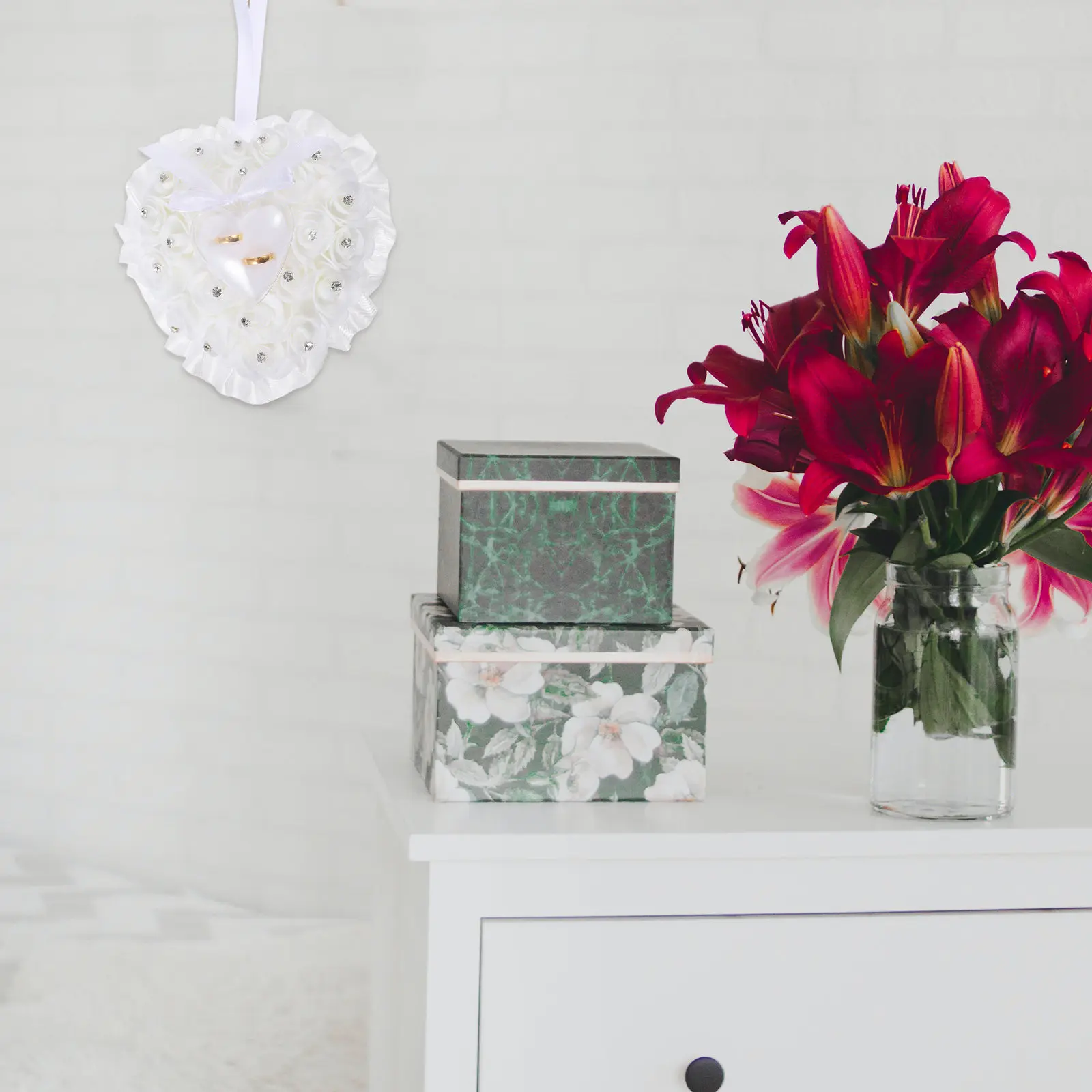 

Heart Shape Heart Shape Ring Pillow Pillow For Wedding Rhinestone Flower Jewelry Box Bridal Ring Cushion Wedding Accessory Case
