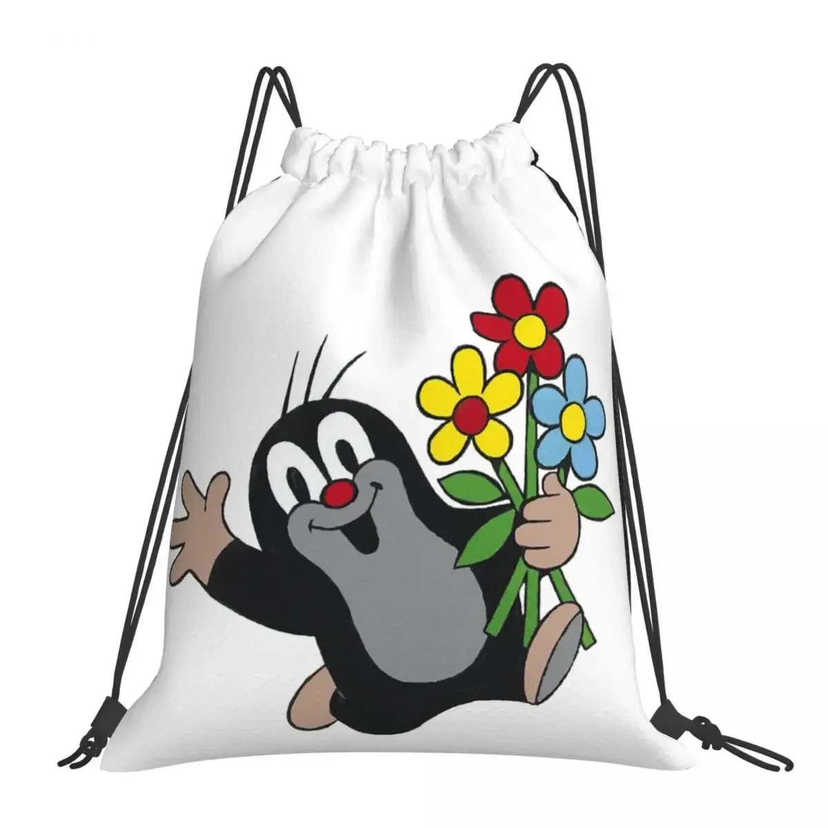 

Cute Happy Mole Krtek Backpacks Fashion Portable Drawstring Bags Drawstring Bundle Pocket Sports Bag BookBag For Man Woman