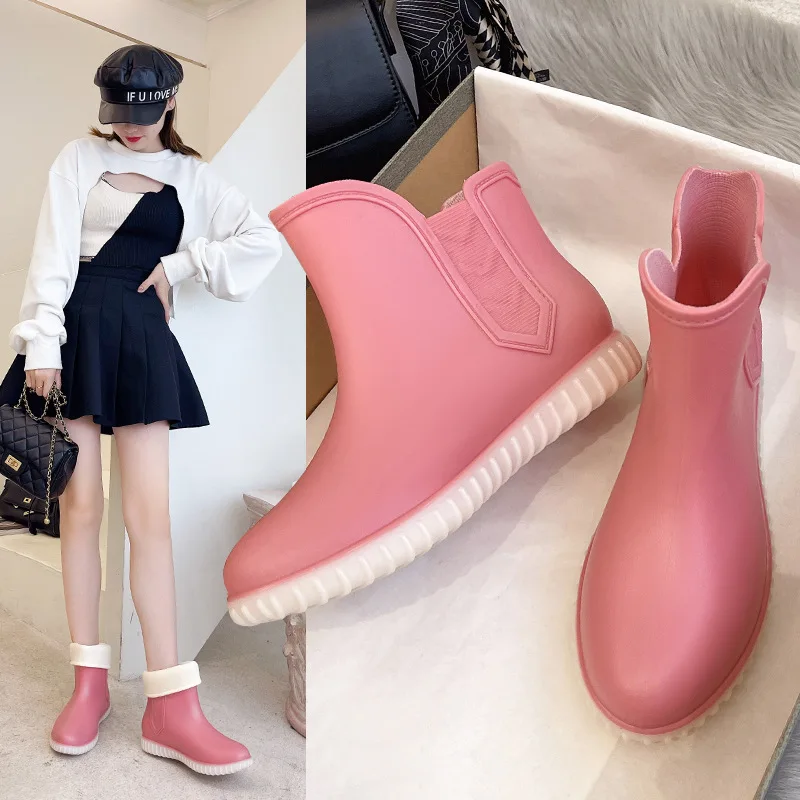 Women's Rain Boots Fashion Low Top Short Rain Boots Kitchen Non-Slip Water Shoes Waterproof Rubber Shoes Women's Wading Shoes
