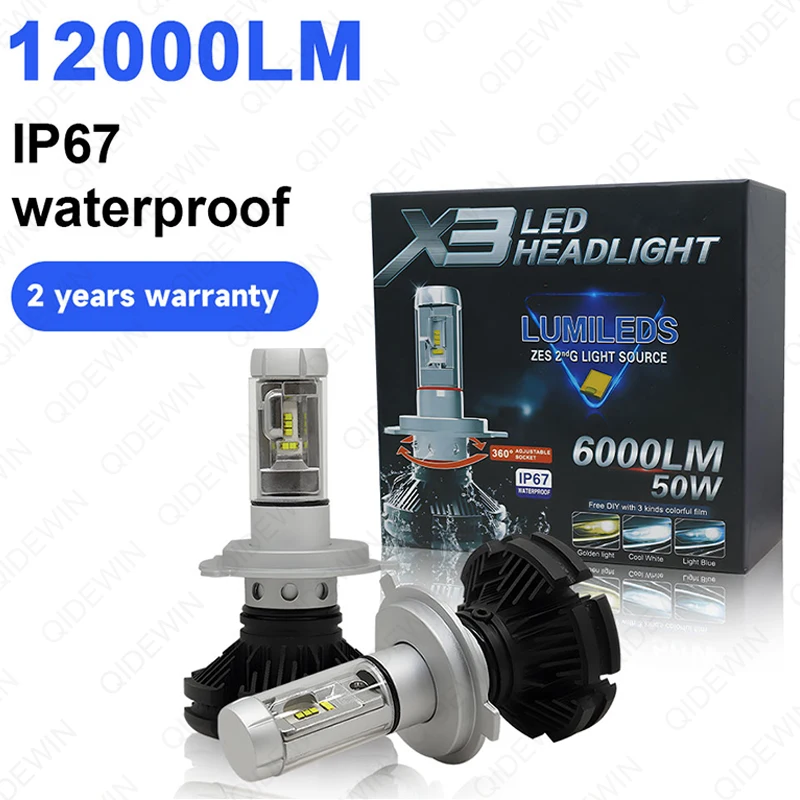 Car Light QIDEWIN H4 LED H7 H11 3000K 6000K 8000K HB3 9005 HB4 9006 Car LED Headlights Bulbs 50W 6000LM X3 Headlamp Auto