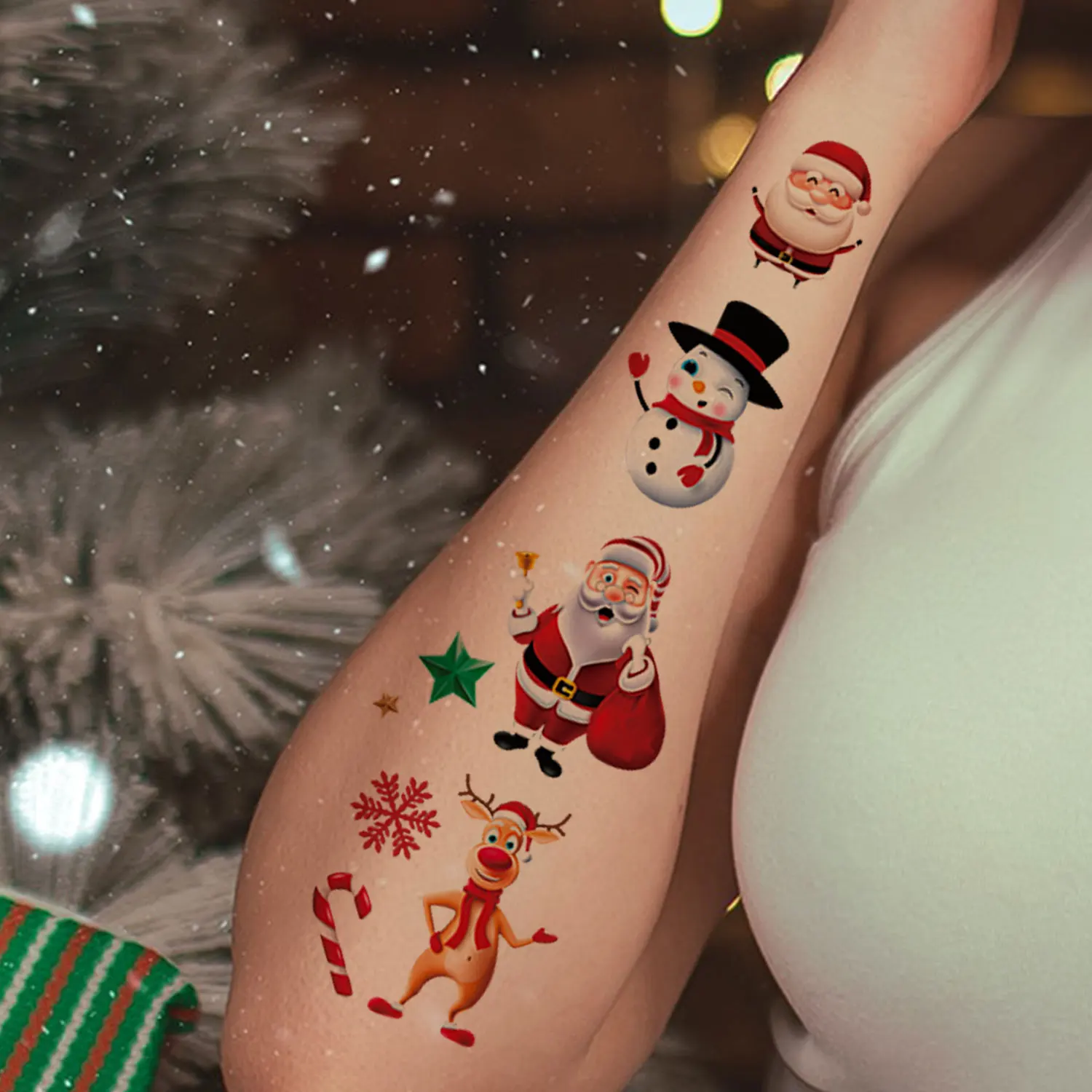 10 أوراق من 132 كارتون سانتا كلوز، رجل ثلج، شجرة عيد الميلاد، الرنة، جوارب عيد الميلاد، عناصر زينة عيد الميلاد، ملصقات وشم مؤقتة، مقاومة للماء وتدوم لمدة 2-5 أيام، مناسبة كهدية عيد الميلاد #6