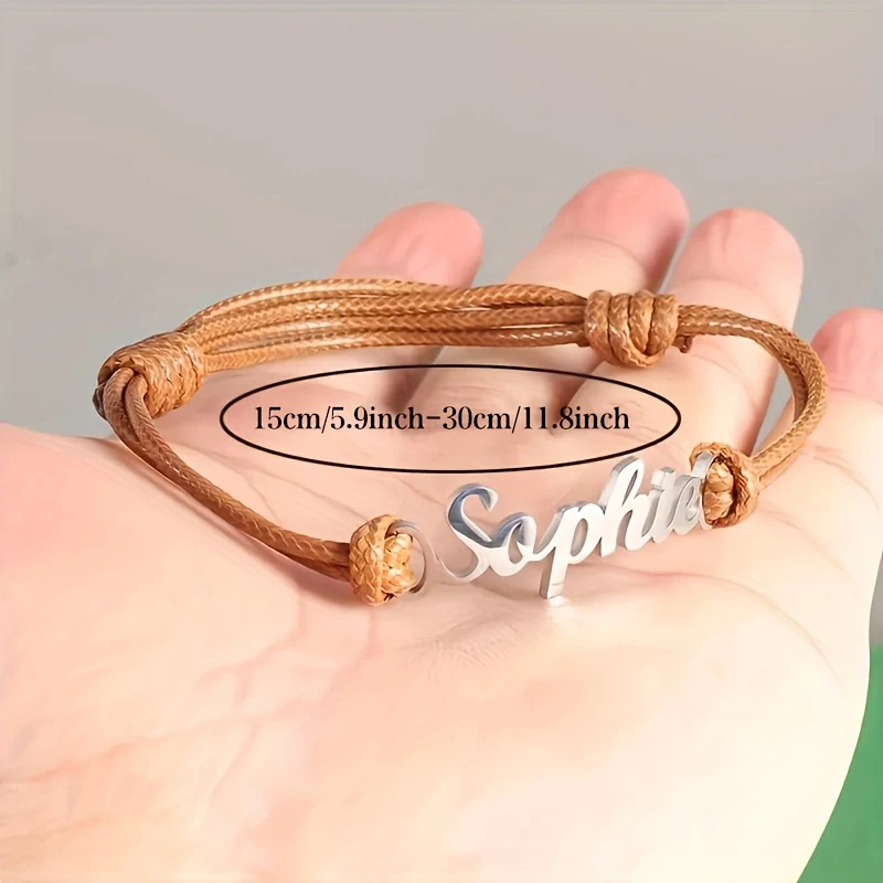 Personalized Customized Name Bracelet Stainles Steel Women Leather Rope Adjustable Couple Bangle Valentine's Day Custom Jewelry