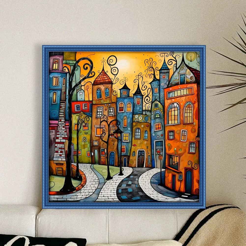 Full Embroidery cotton Thread 14CT Counted Houses Cross Stitch Kit40x40cm