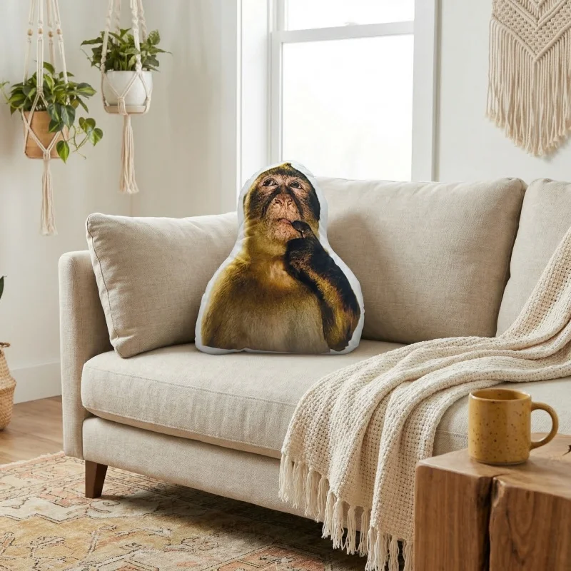 Gaslight Gatekeep Girlboss Thinking Monkey Meme Plush Pillow Funny Monkey Brainrot Shaped Pillow Throw Pillow Cushion