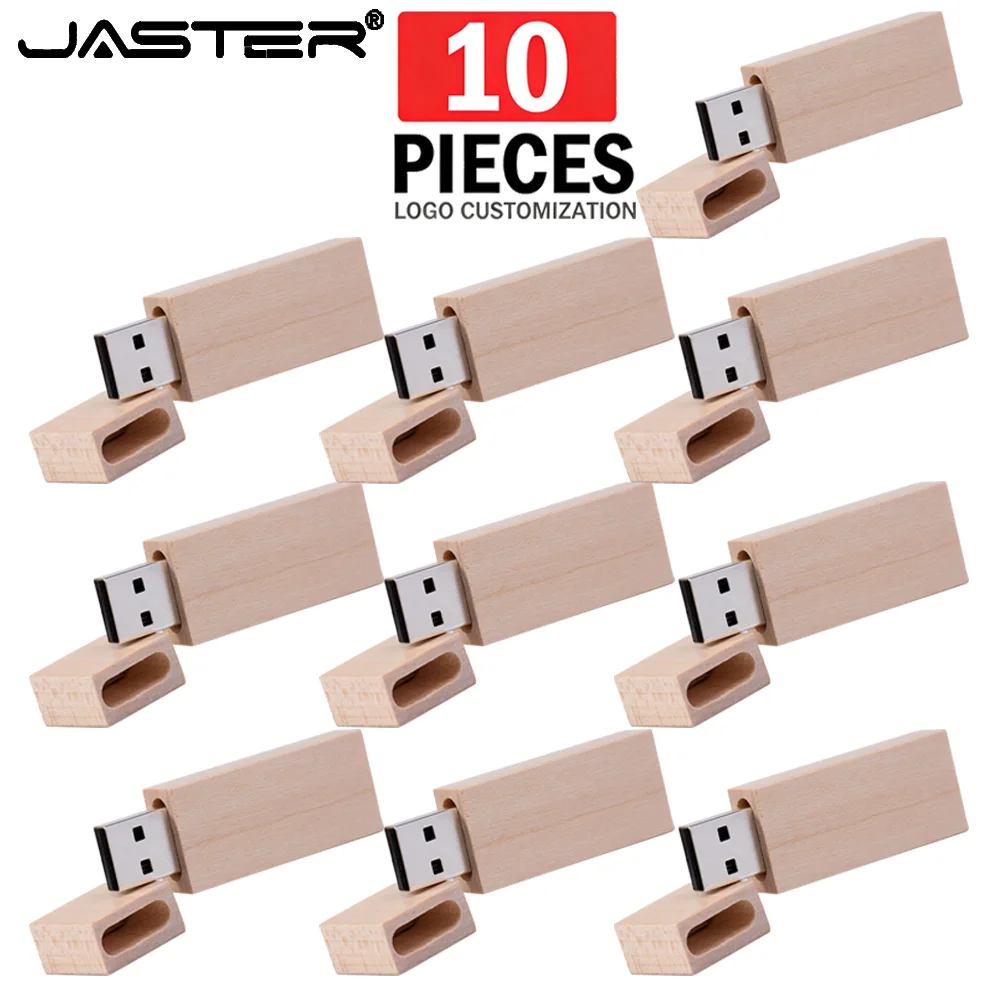 JASTER 10 Stück/Set Kostenlose Individuelle LOGO-Holz-USB-2.0-Sticks 128GB 64GB USB-Stick mit Box Speicherstick Hochzeit Kreativer U-Disk