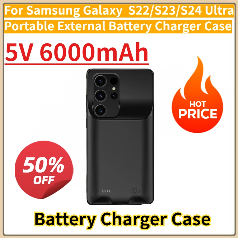 

New Replacement Battery Charger Case 5V 6000mAh for Samsung Galaxy S22/S23/S24 Ultra Portable External Battery Charger Case