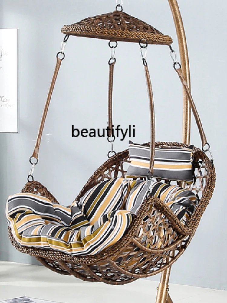 CXH New Natural Real Rattan Hanging Hand-Woven Lazy Outdoor Courtyard Swing Rocking Chair