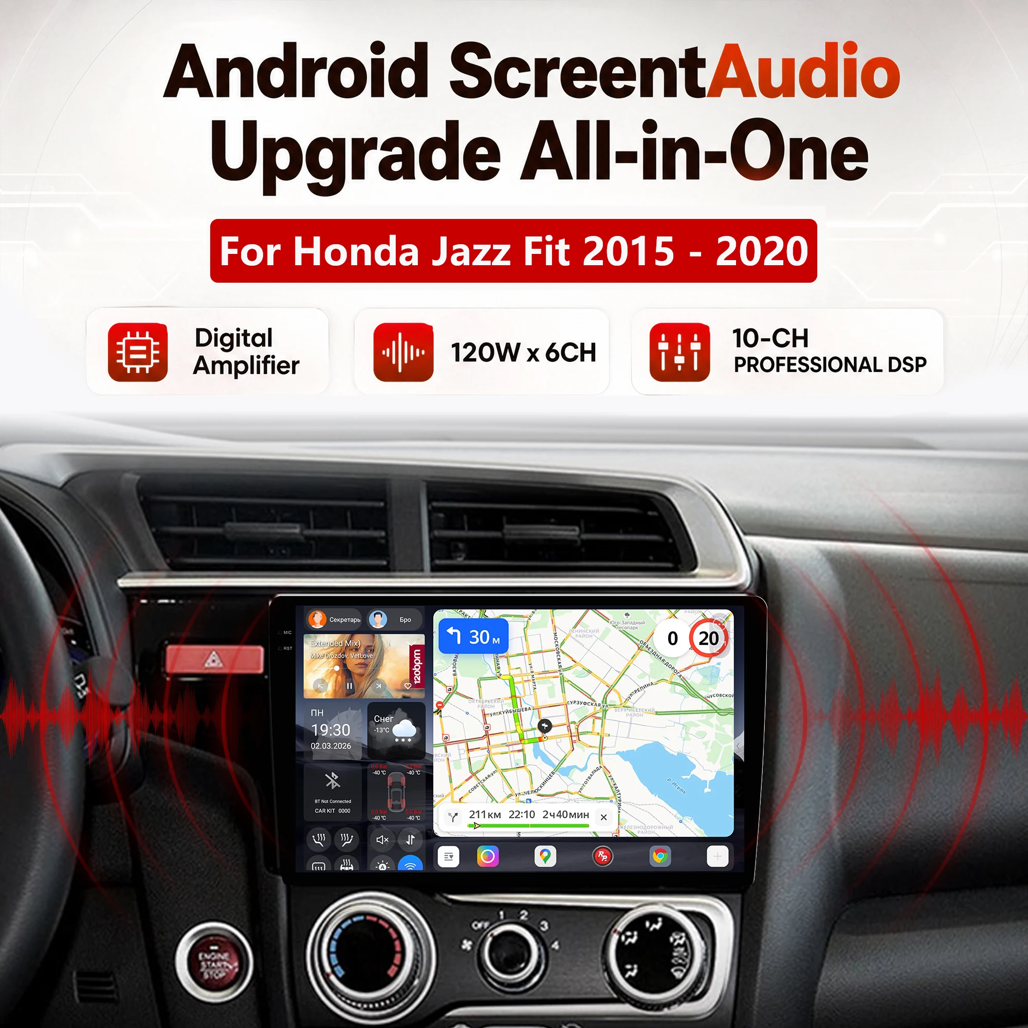 Redpower Katana 120W X 6CH Android Car Radio Player Screen for Honda Jazz Fit 2015 - 2020 CarPlay Bluetooth Hi-Fi