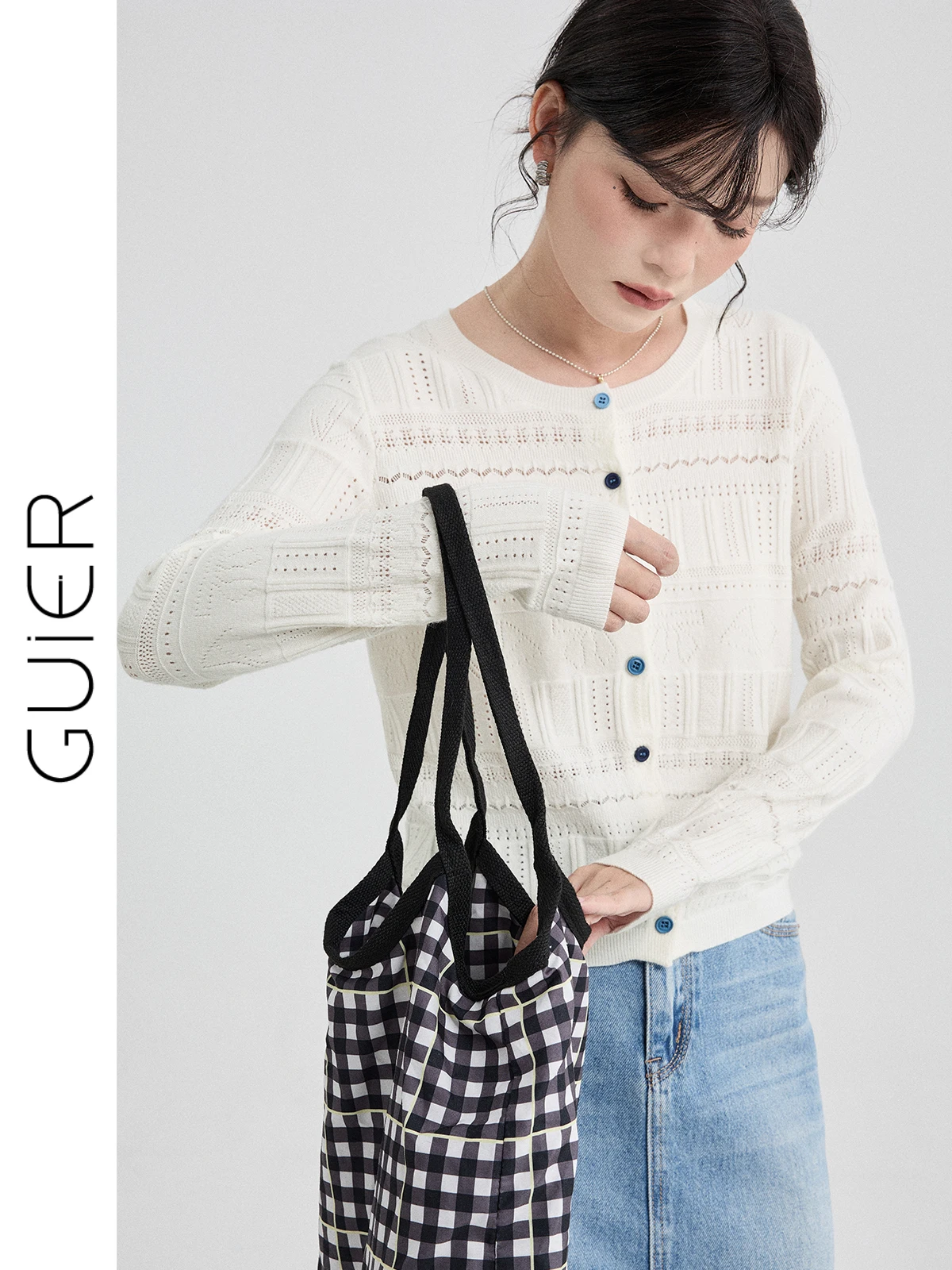 

Женский вязаный кардиган Guier с вырезами, новинка весенней коллекции, в стиле ретро, с цветными блоками, на пуговицах, модный, с длинными рукавами, высокого качества