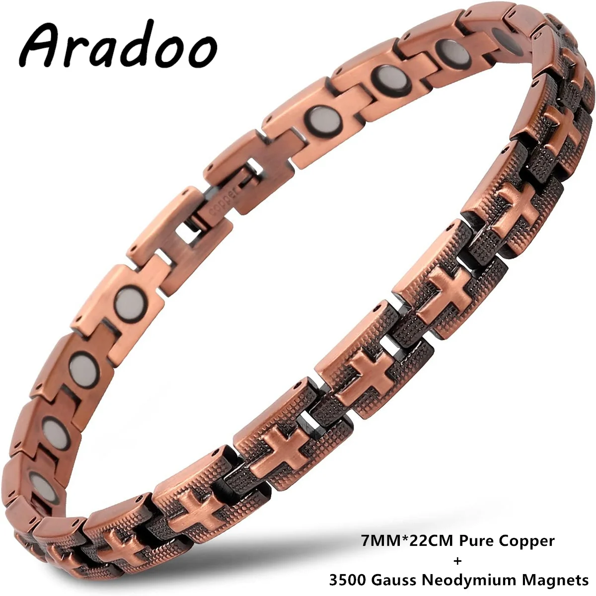 ARADOO Kreuz-Armband aus reinem Kupfer für Damen und Herren, Neodym-Magnetgliederarmband, Schmuck, Geschenke