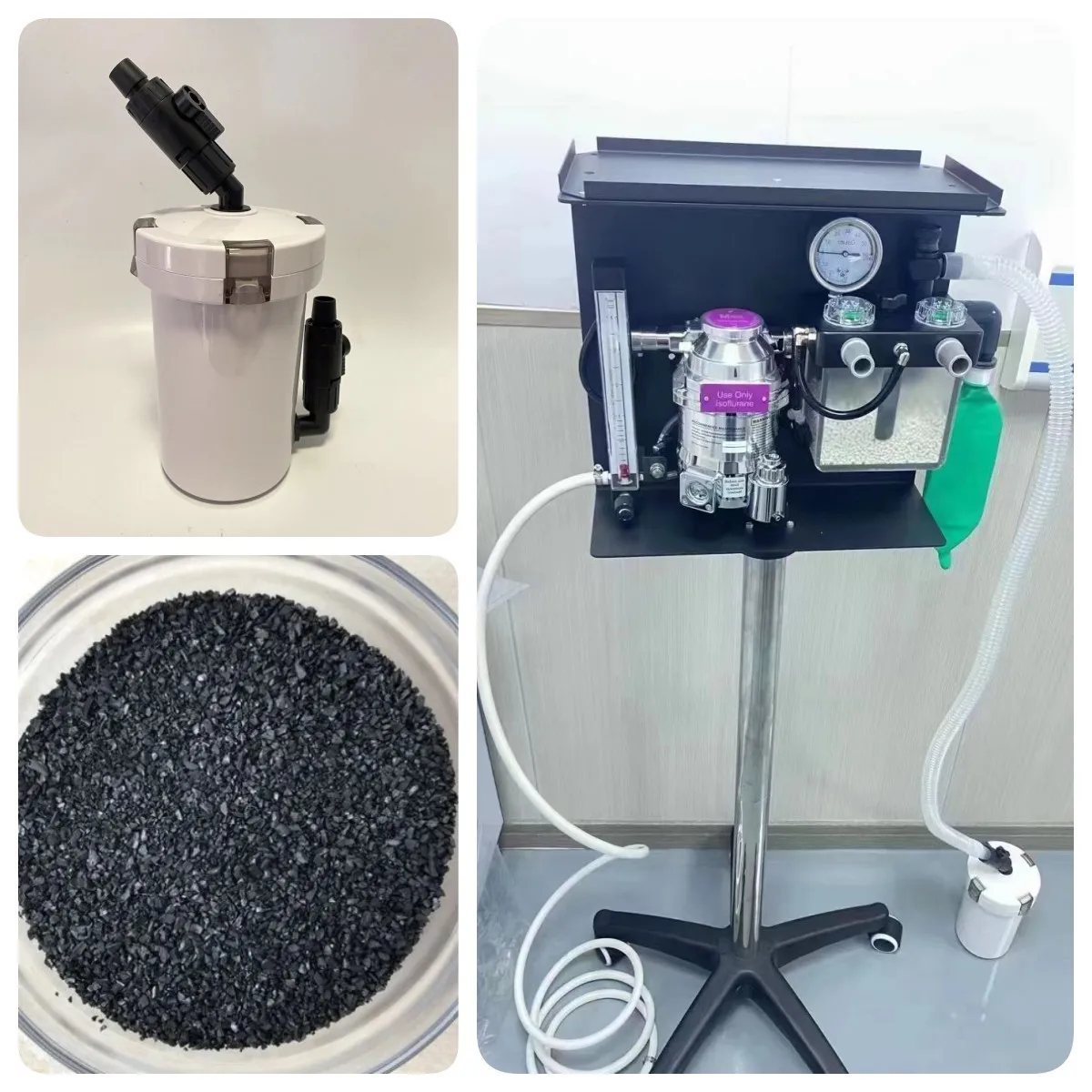 

The exhaust gas filter tank of the pet anesthesia machine filters anesthesia exhaust gas