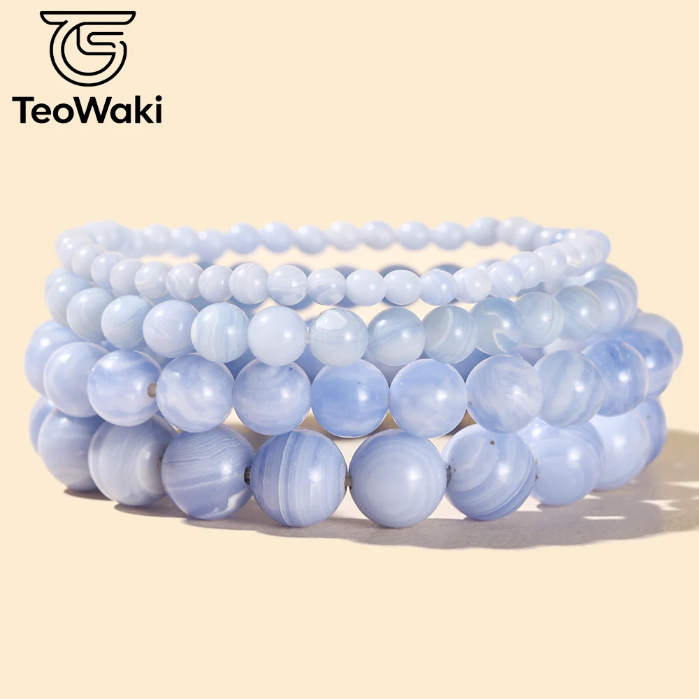 TeoWaki 4/6/8/10mm Purple Agate Stone Elastic Bracelet for Women Men Symbol of Wisdom, improve study & work efficiency 19cm