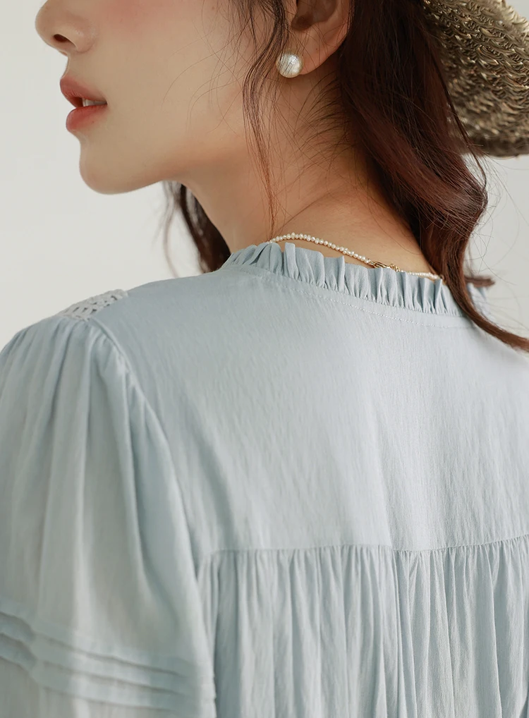 เดรสยาวลูกไม้สไตล์วินเทจพลิ้วไหว ดีไซน์หรูหราสำหรับผู้หญิง เอวสูง แขน 3/4 สไตล์ค็อทเทจคอร์ โบโฮ ชุดลำลองสำหรับฤดูร้อน