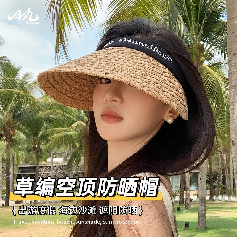 Custom. Summer Visor Straw Hat Women 2025 New Seaside Vacation Beach Big Brim Sunshade Hat All-Matching Hat