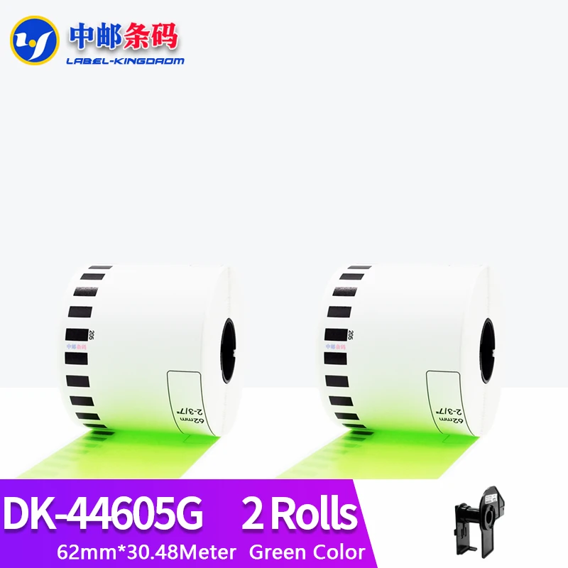 2 Roll Compatible DK-44605 Green Color Label 62mm*30.48M Continuous for Brother Thermal Printer DK44605 DK-4605