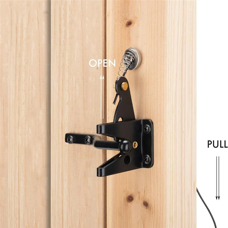 

A45F-2 Pack Self Locking Gate Latch For Wooden Fence Heavy Duty,With Steel Spring Cable Pull String Gate Hardware Gate Lock
