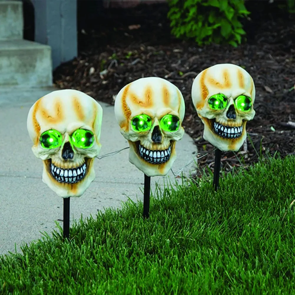 1pc Lawn Yard Ground Plug Light Halloween Skull Angel Ornament Outdoor Garden Landscape Path Street Solar Lamp Green Spotlight