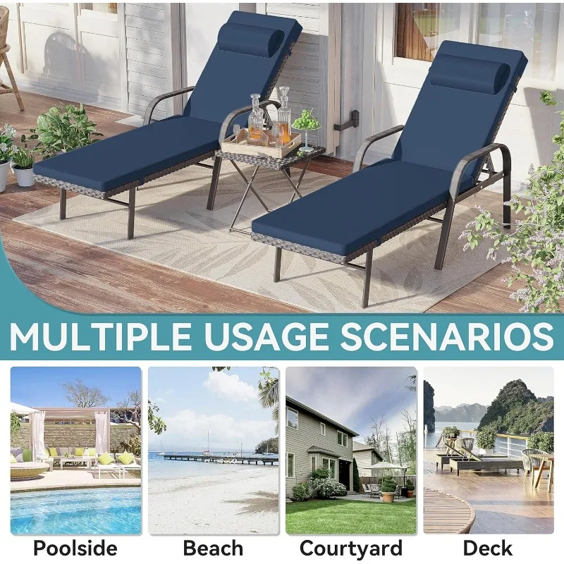 Outdoor Chaiselongue 3 Stück Möbel Set Rattan Strand Pool Liegestühle, verstellbare Rückenlehne Liegestuhl
